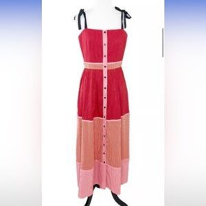 La Ligne Kate Shoulder Tie Cotton Blend Striped Midi Dress L